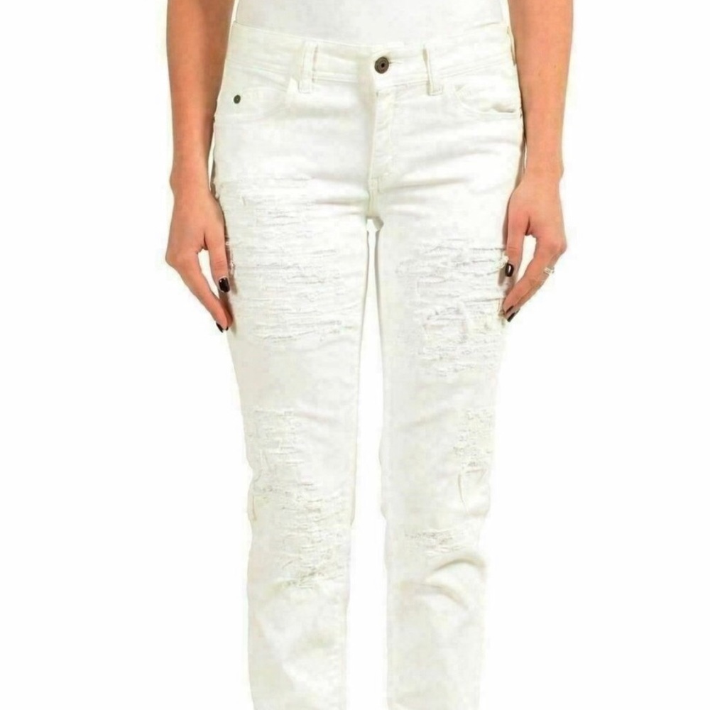 Just Cavalli White Distressed Women's Straight Jeans Size 26